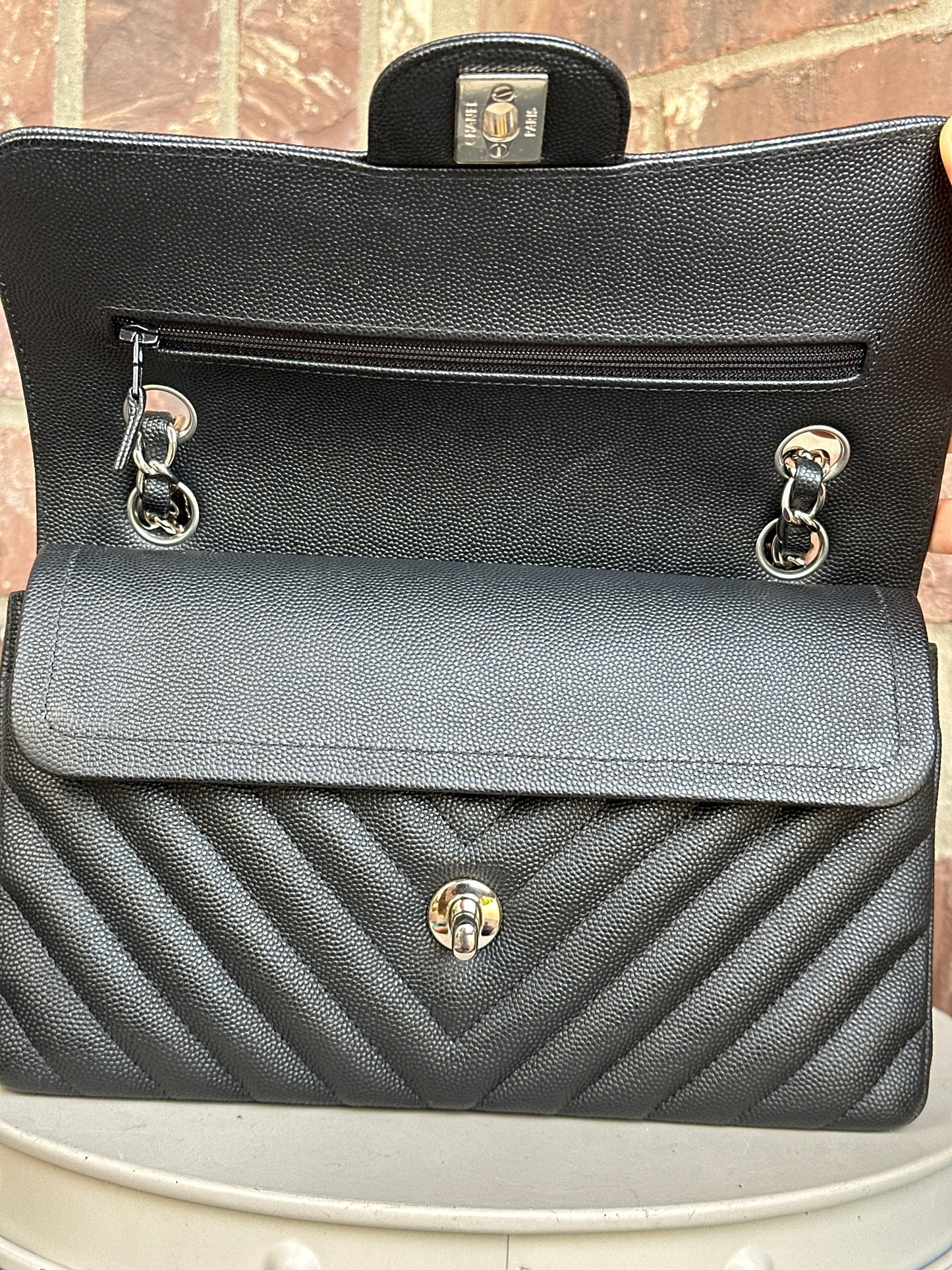 Chanel Classic Double Flap Bag Chevron Caviar Small 33324