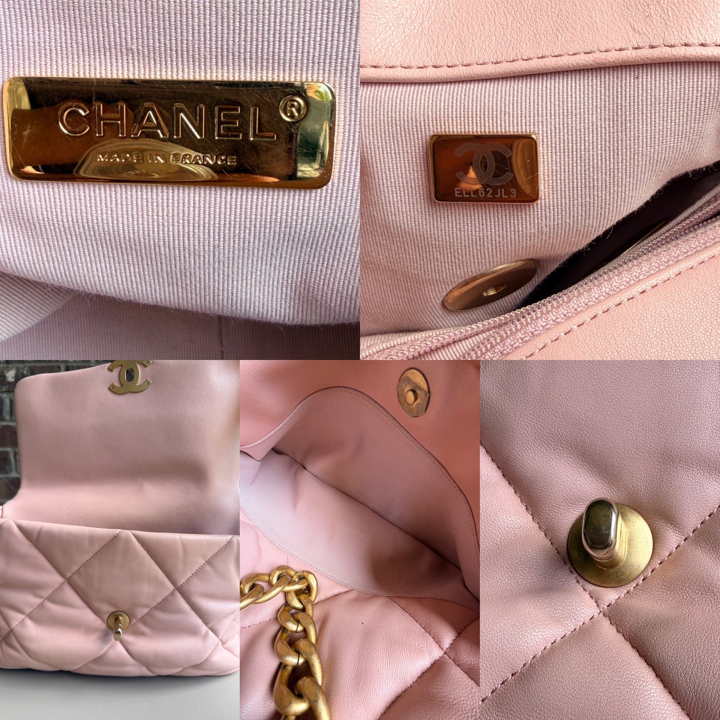 Chanel 19 Flap Bag Quilted Leather Large Light Pink 82937