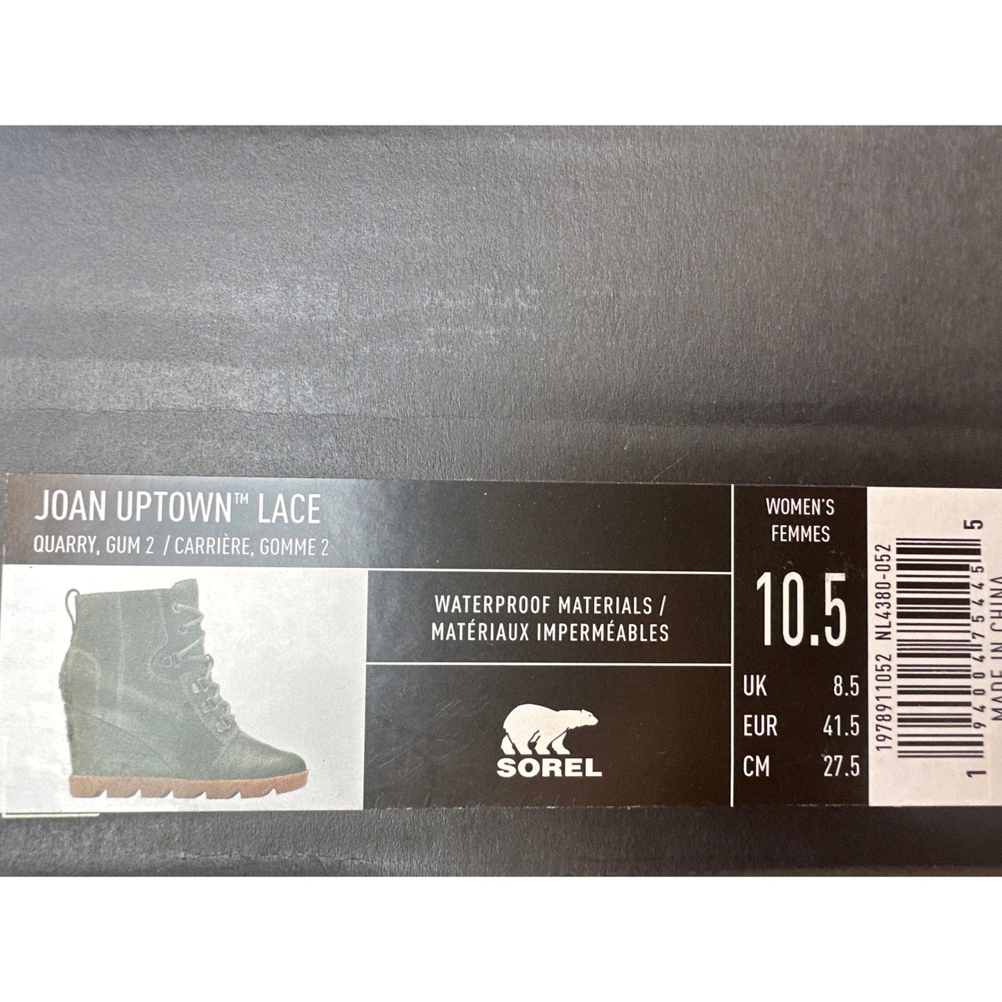 Sorel Joan Up Town Lace Waterproof Boots Quarry Size 10.5