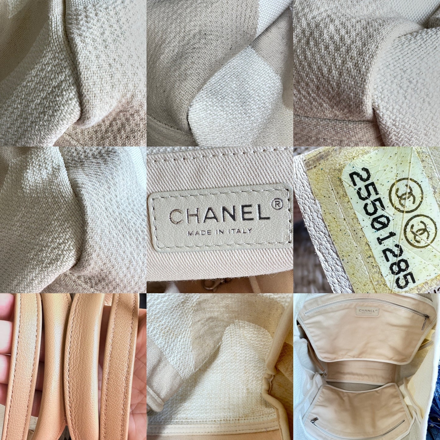 Chanel Deauville Logo Shopping Tote Printed Raffia Large Cream 96524