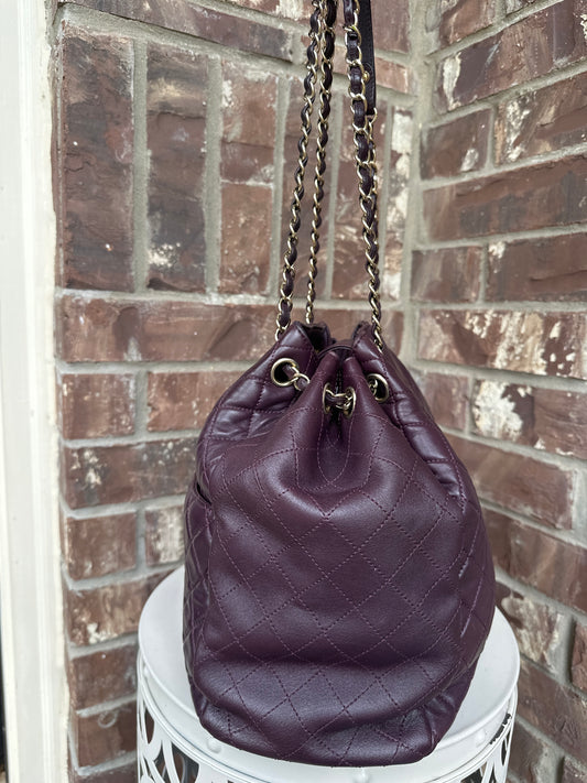 Chanel Drawstring CC Lock Medium Bucket Bag Quilted Lambskin 79898