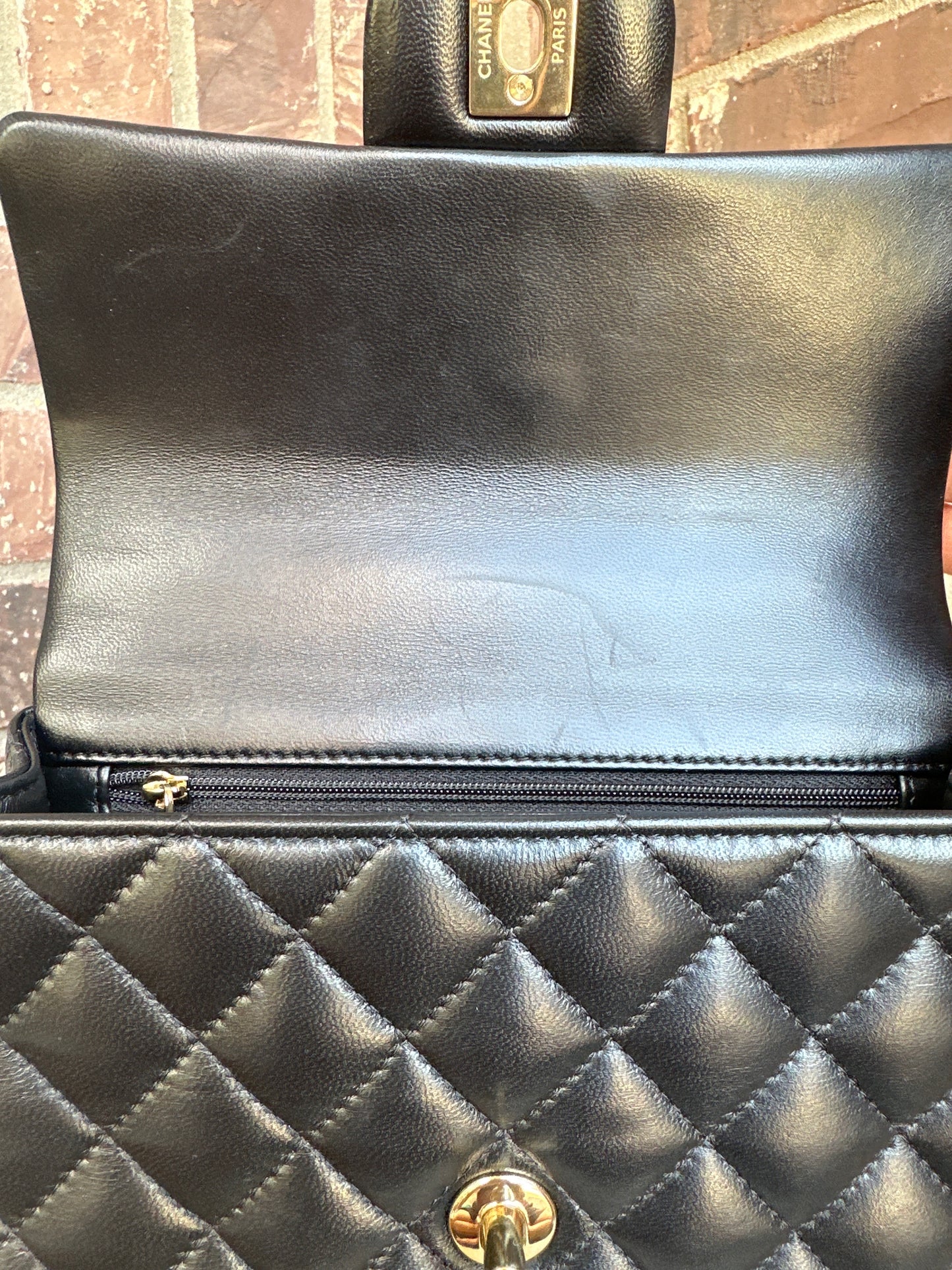 Chanel Classic Single Flap Top Handle Bag Quilted Lambskin Mini 51134