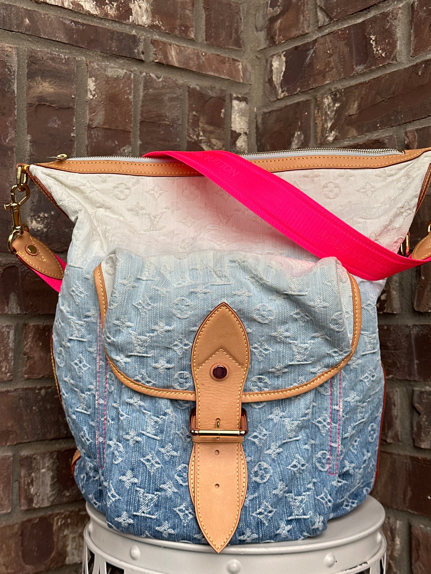 Louis Vuitton Sunburst Handbag Denim PM 89876