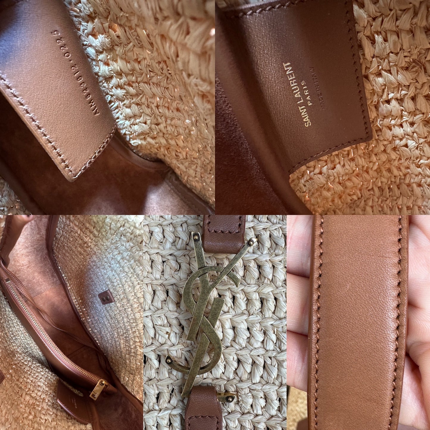 Saint Laurent Le 5 a 7 Supple Hobo Raffia and Leather Small Tan 31165