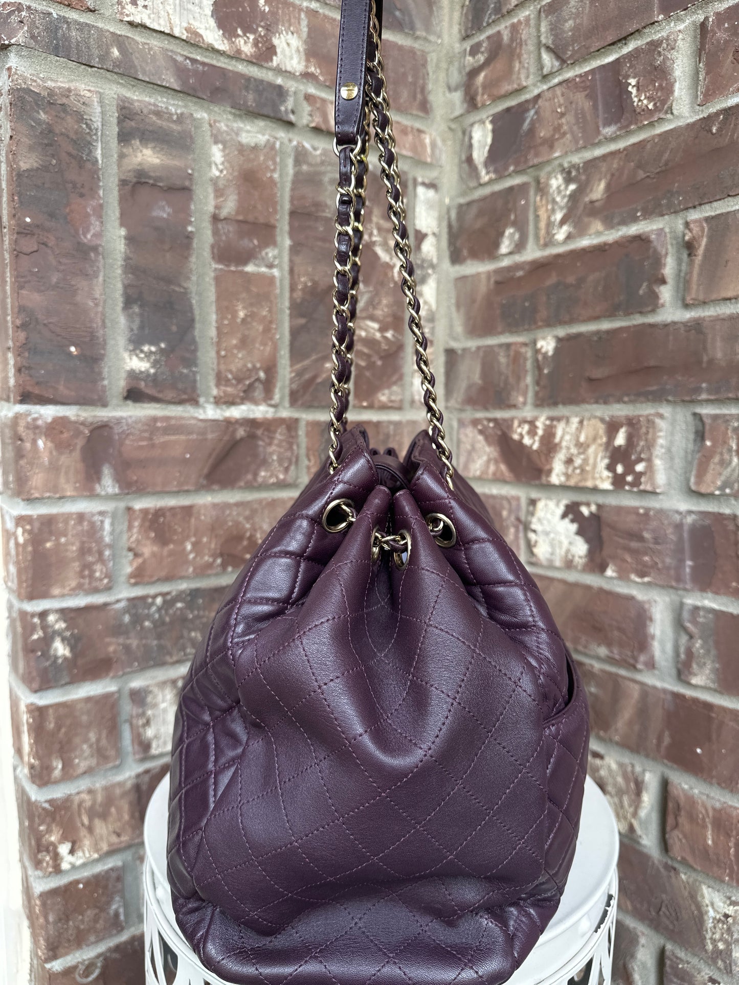 Chanel Drawstring CC Lock Medium Bucket Bag Quilted Lambskin 79898