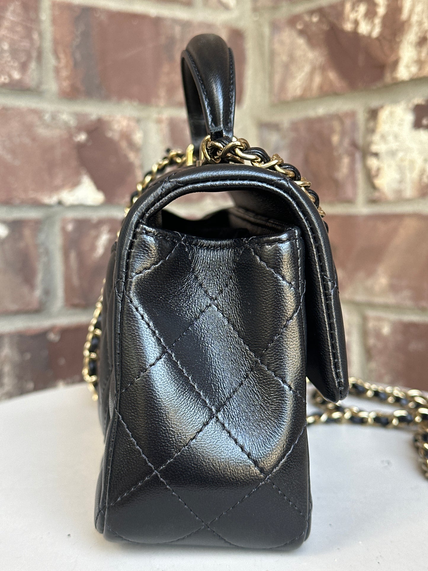 Chanel Classic Single Flap Top Handle Bag Quilted Lambskin Mini 51134