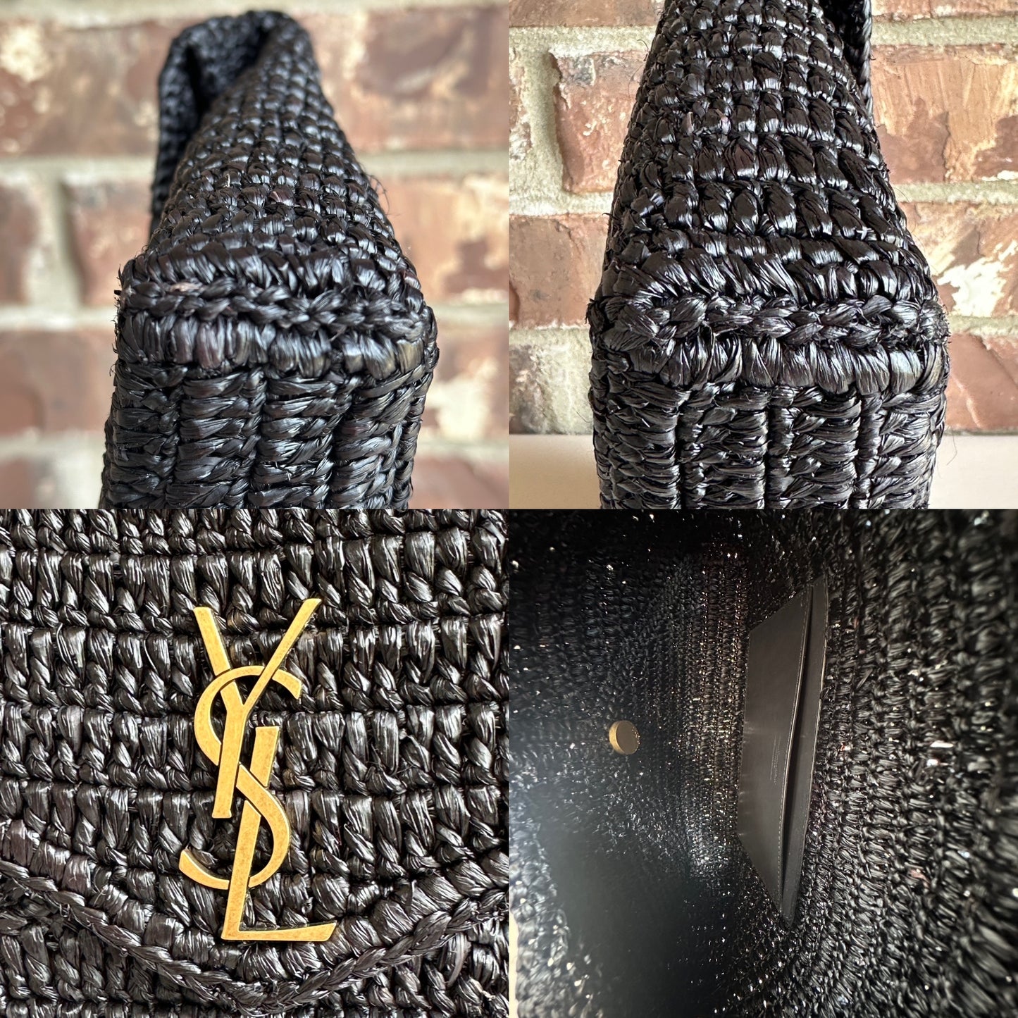 Saint Laurent Cassandre Envelope Clutch Raffia Large Black 42532