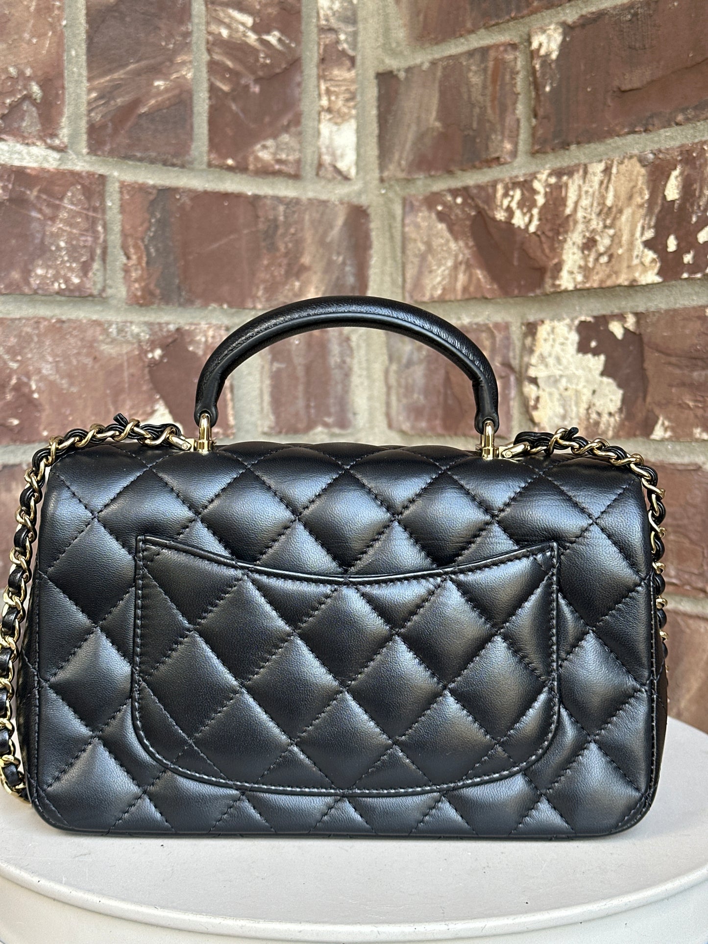Chanel Classic Single Flap Top Handle Bag Quilted Lambskin Mini 51134