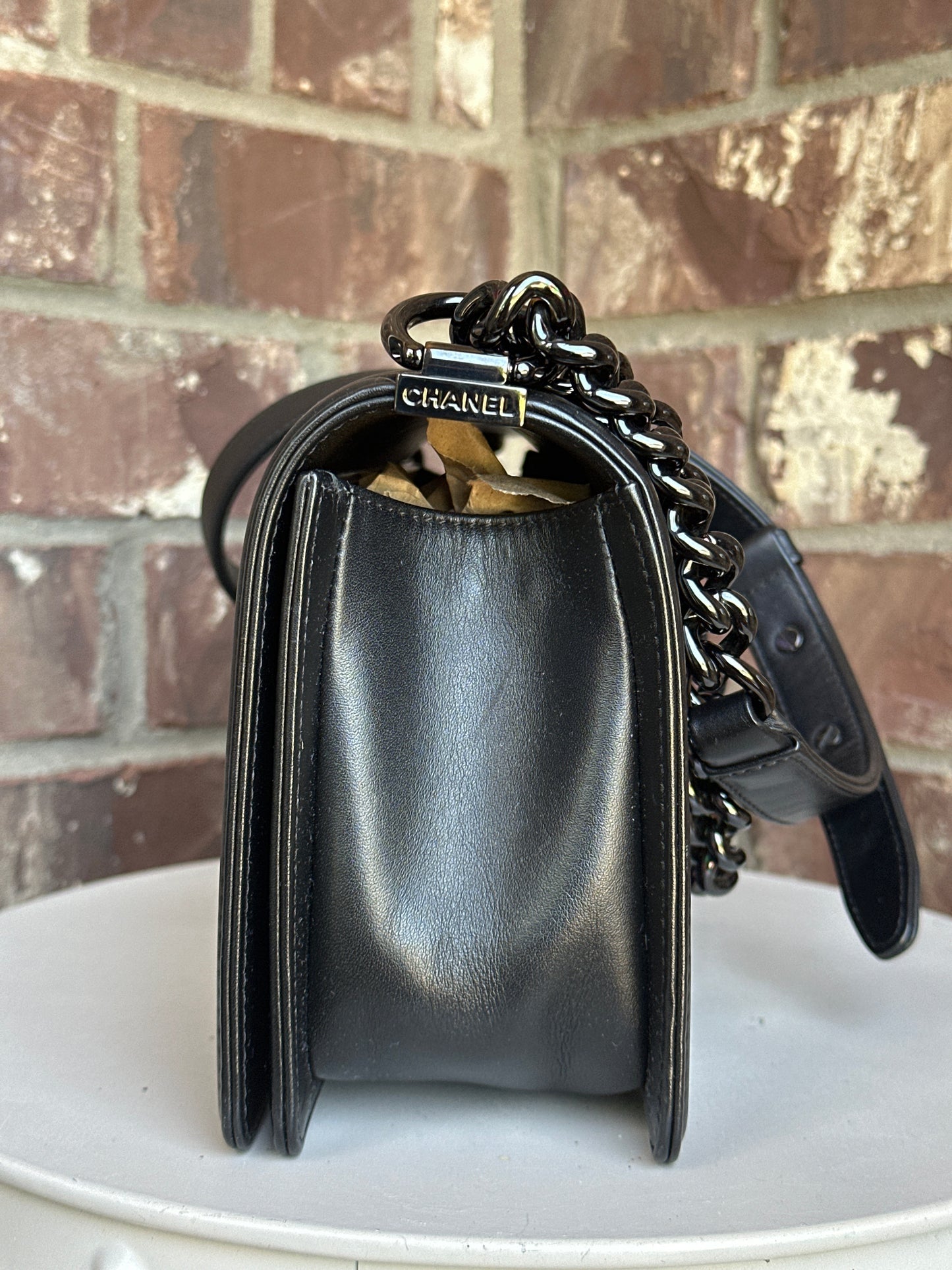 Chanel Boy Flap Bag Chevron Painted Calfskin Old Medium 712308366