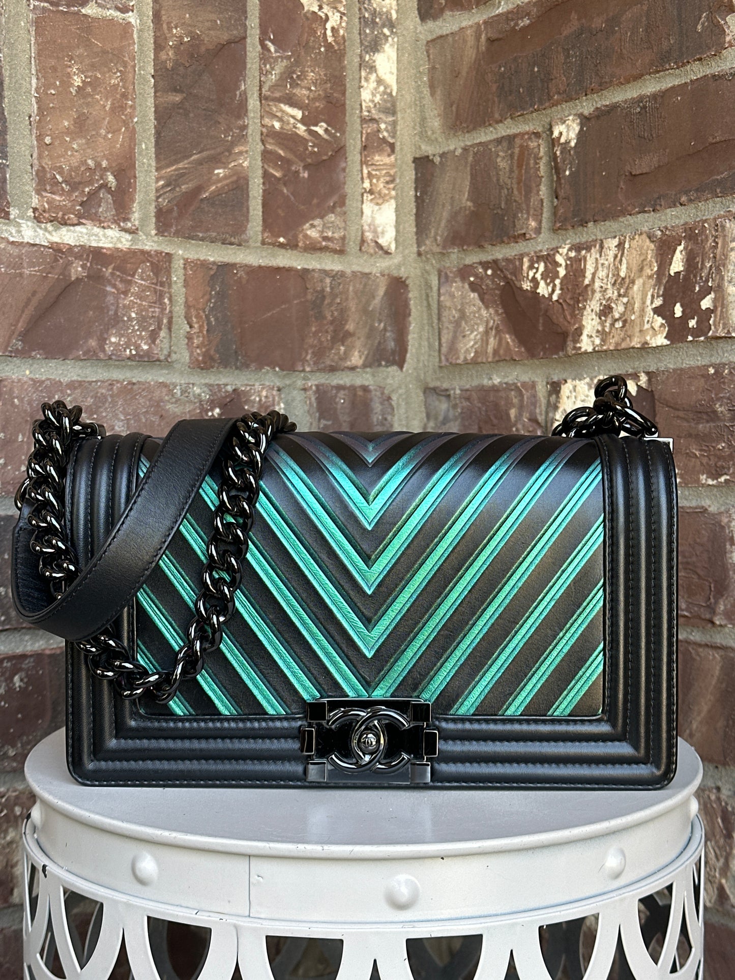 Chanel Boy Flap Bag Chevron Painted Calfskin Old Medium 712308366