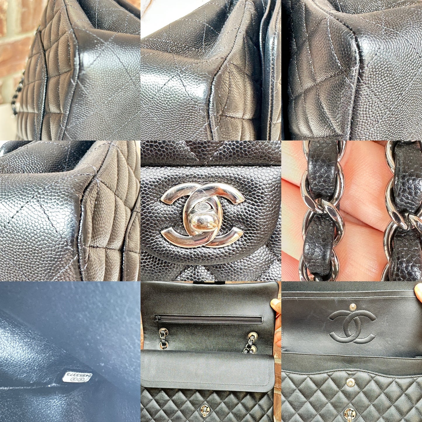 Chanel Classic Double Flap Bag Quilted Iridescent Caviar Medium Black 82735