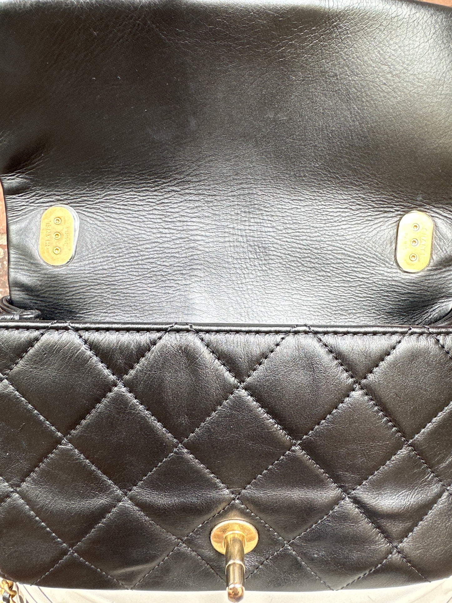 Chanel Crystal Pearls Chain Flap Bag Quilted Calfskin Small 32256