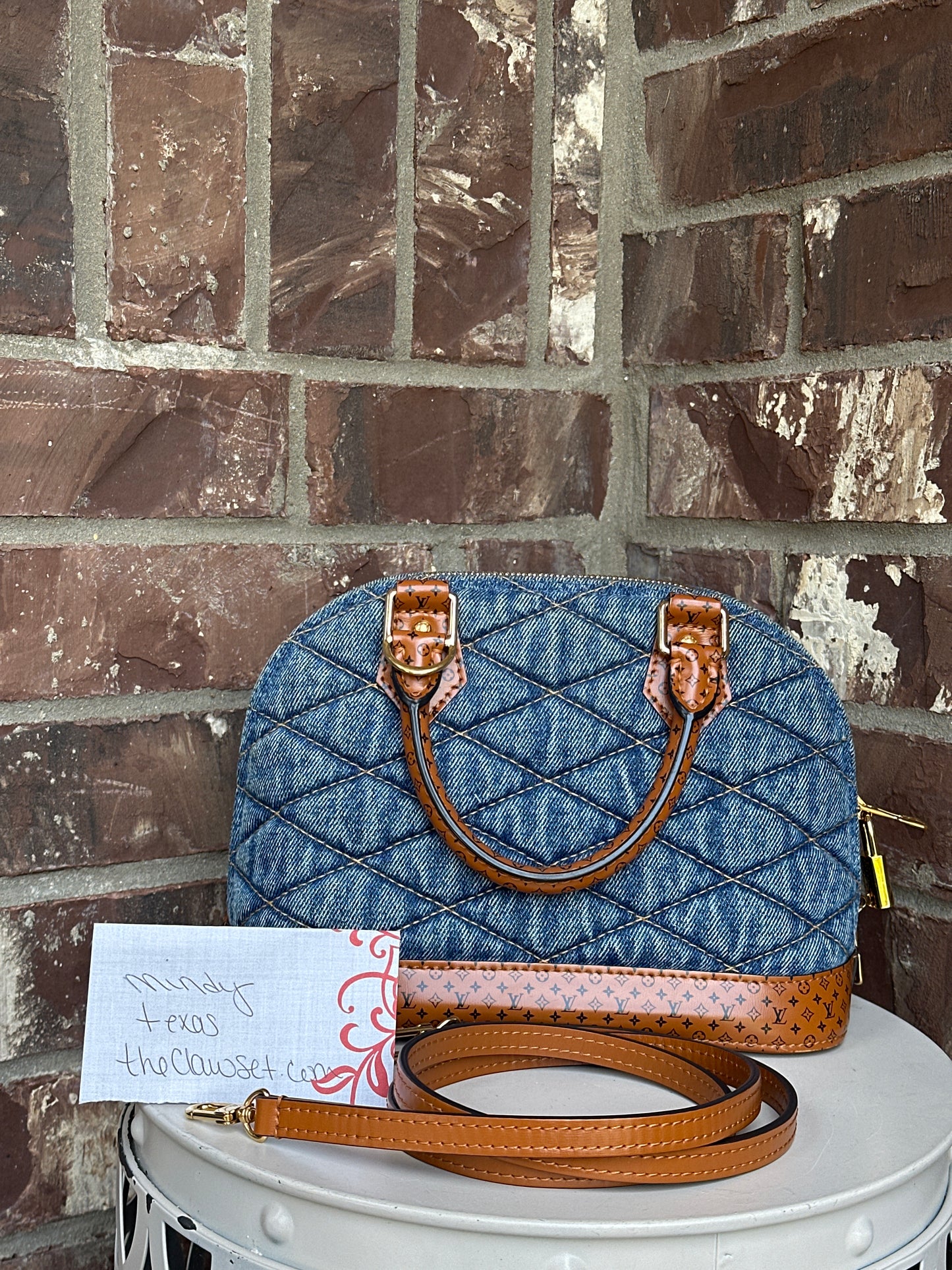 Louis Vuitton Alma Handbag Malletage Denim Leather BB 68802