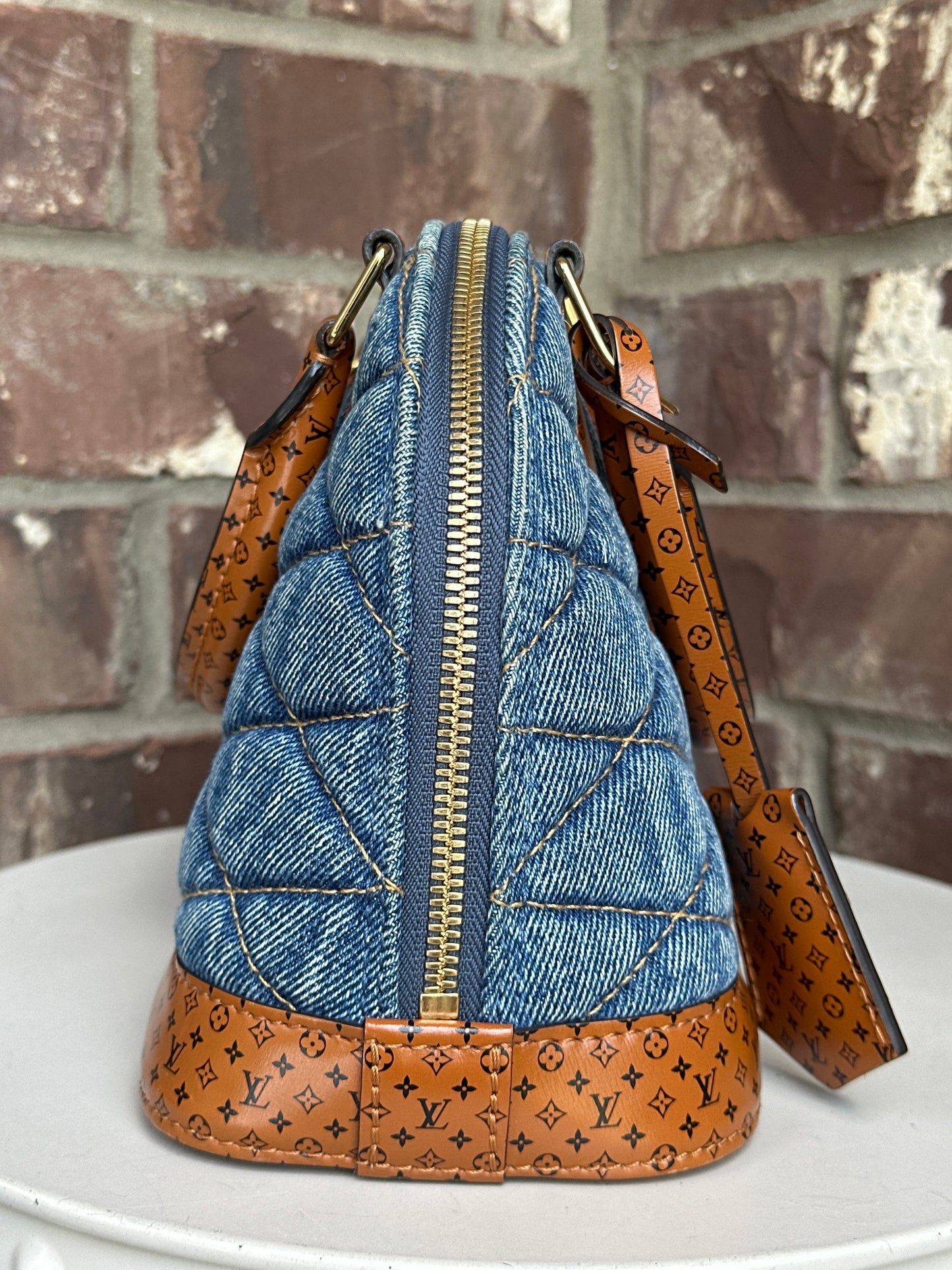 Louis Vuitton Alma Handbag Malletage Denim Leather BB 68802