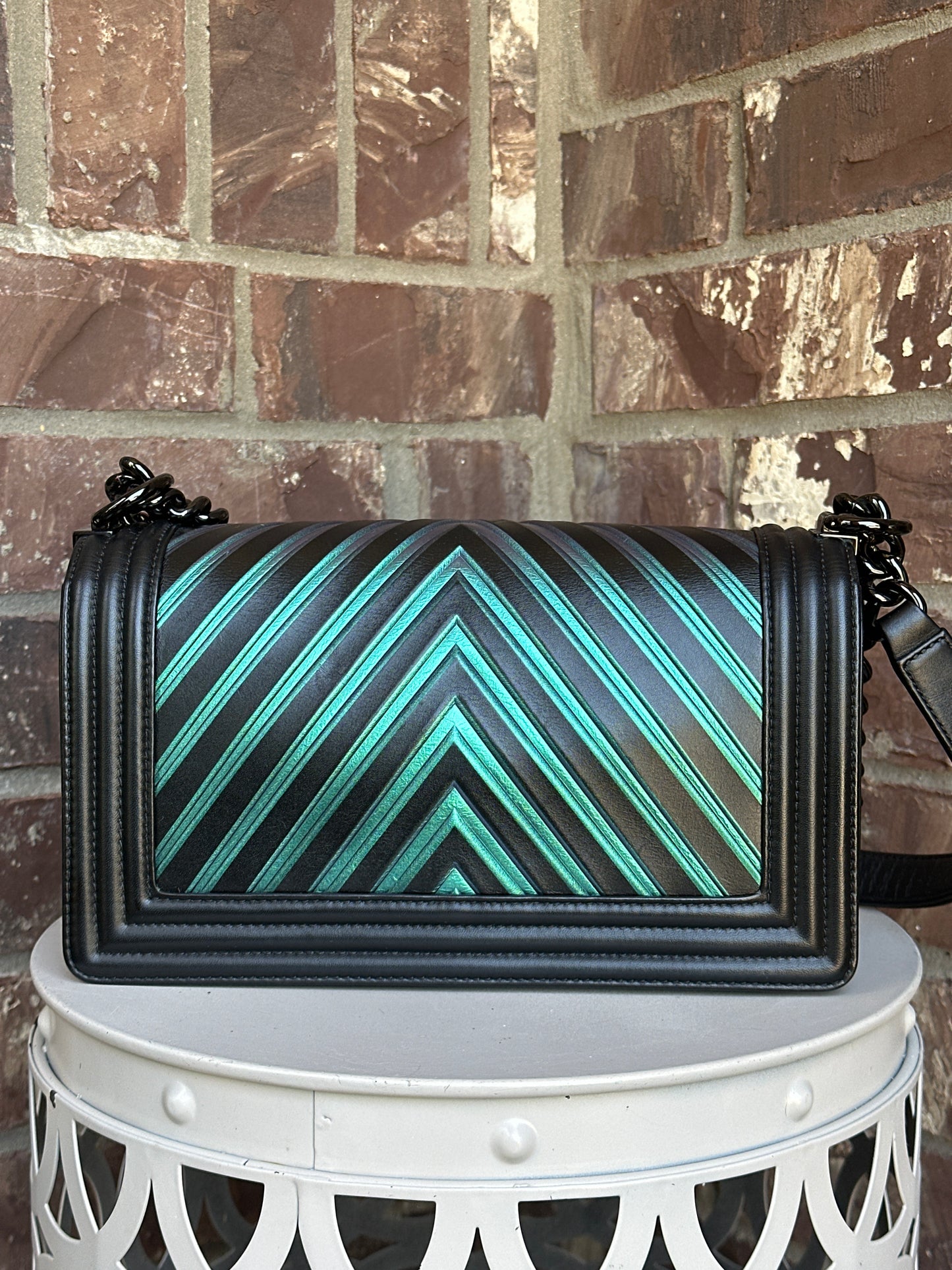 Chanel Boy Flap Bag Chevron Painted Calfskin Old Medium 712308366