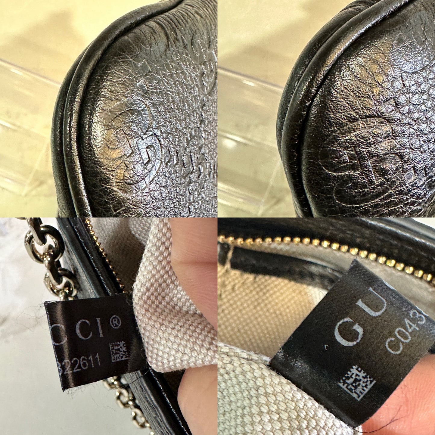 Gucci Emblem Chain Shoulder Bag Guccissima Leather Medium 61114