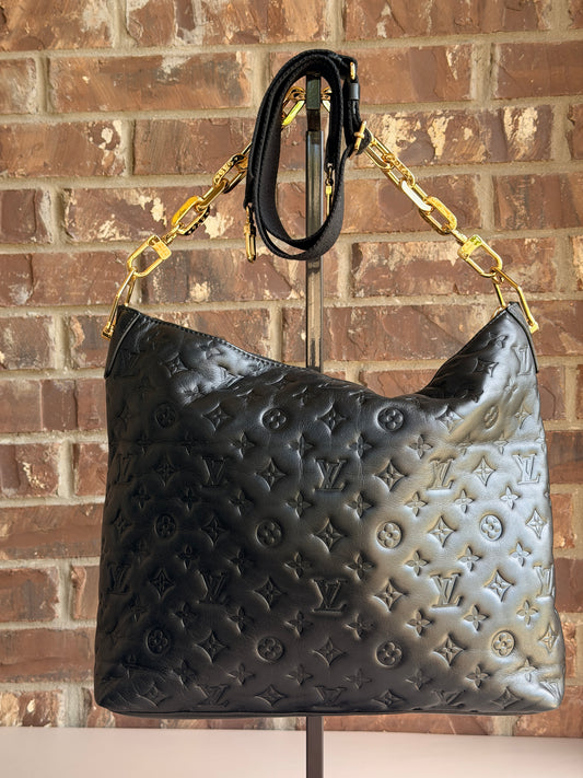 Louis Vuitton Coussin Hobo Monogram Embossed Lambskin MM Black 28169