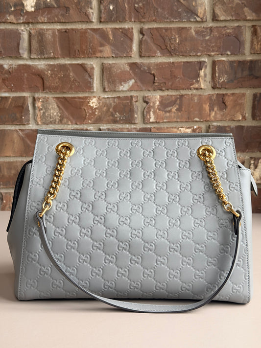 Gucci Soft Signature Shoulder Bag Guccissima Leather Medium Grey 94384