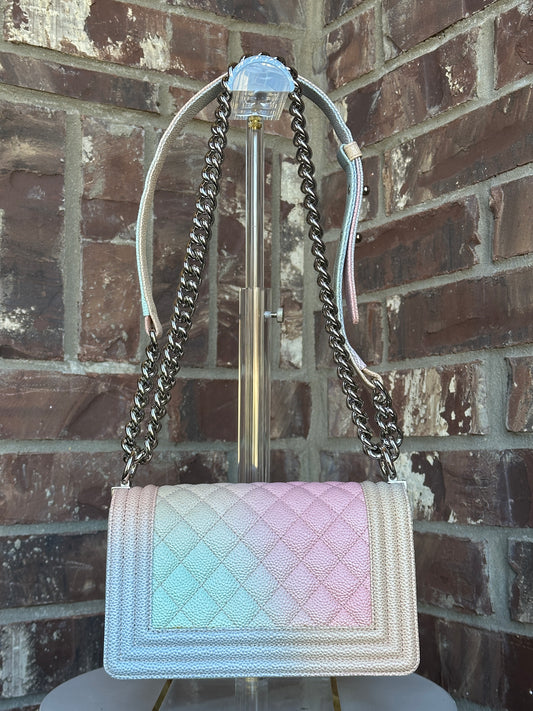 Chanel Rainbow Boy Flap Bag Quilted Painted Caviar Small 21881