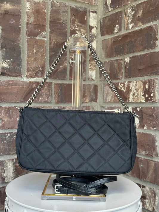 Prada Chain Zip Shoulder Bag Quilted Nylon Small Black 21156