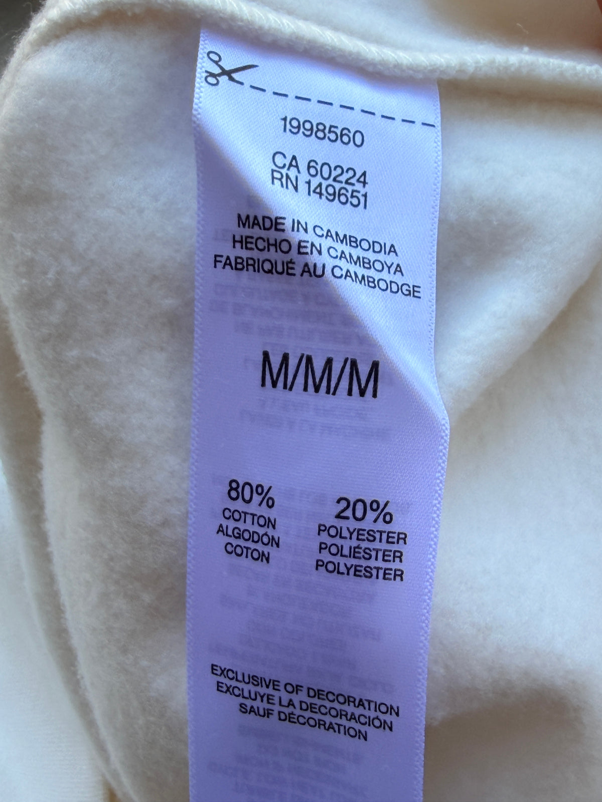 NWT Esprit Women's Logo Fleece Crewneck Sweatshirt M Ivory Multicolor Embroidered