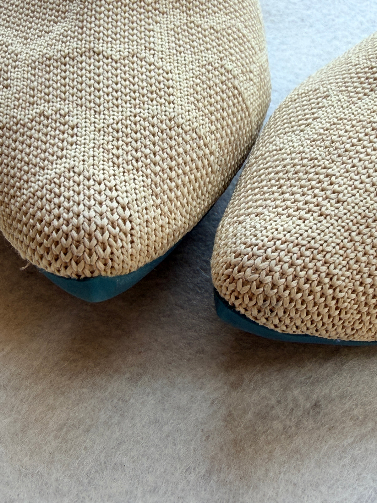 Rothy's The Point Women's Size 11 Beige Tan Blue Trim Knit Pointed Toe Flats