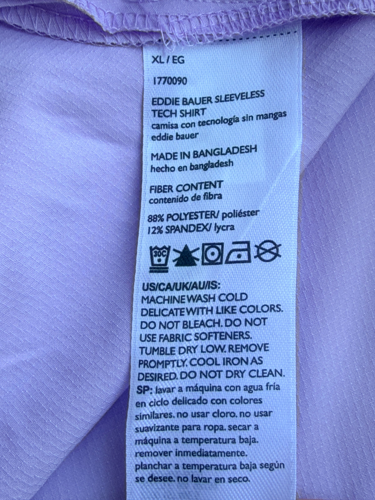Eddie Bauer Women's XL Sleeveless Tech Shirt Lavender Button Down NWT