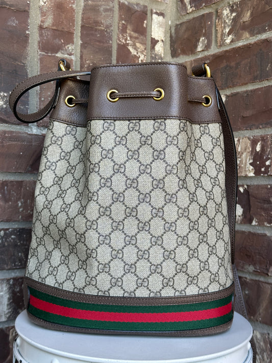 Gucci Ophidia Bucket Bag GG Coated Canvas Medium Brown 58263