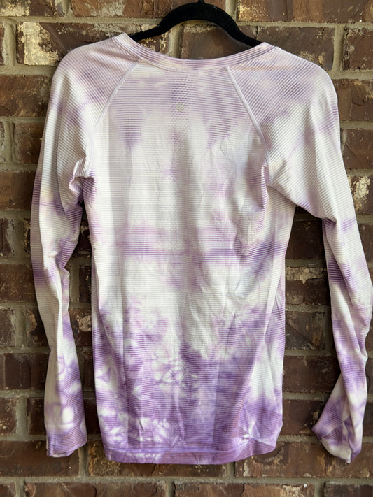 Lululemon Womens Size 10 Purple White Long Sleeve Running Shirt Still Your Mind