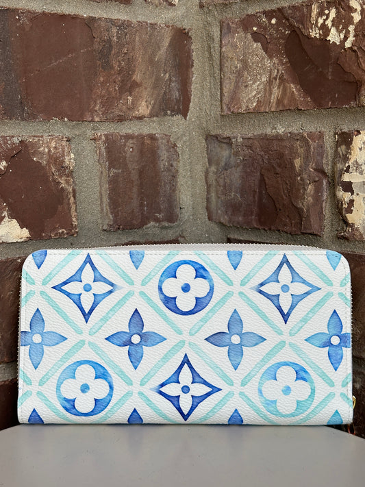 Louis Vuitton Zippy Wallet By The Pool Monogram Tile Canvas Blue 31159