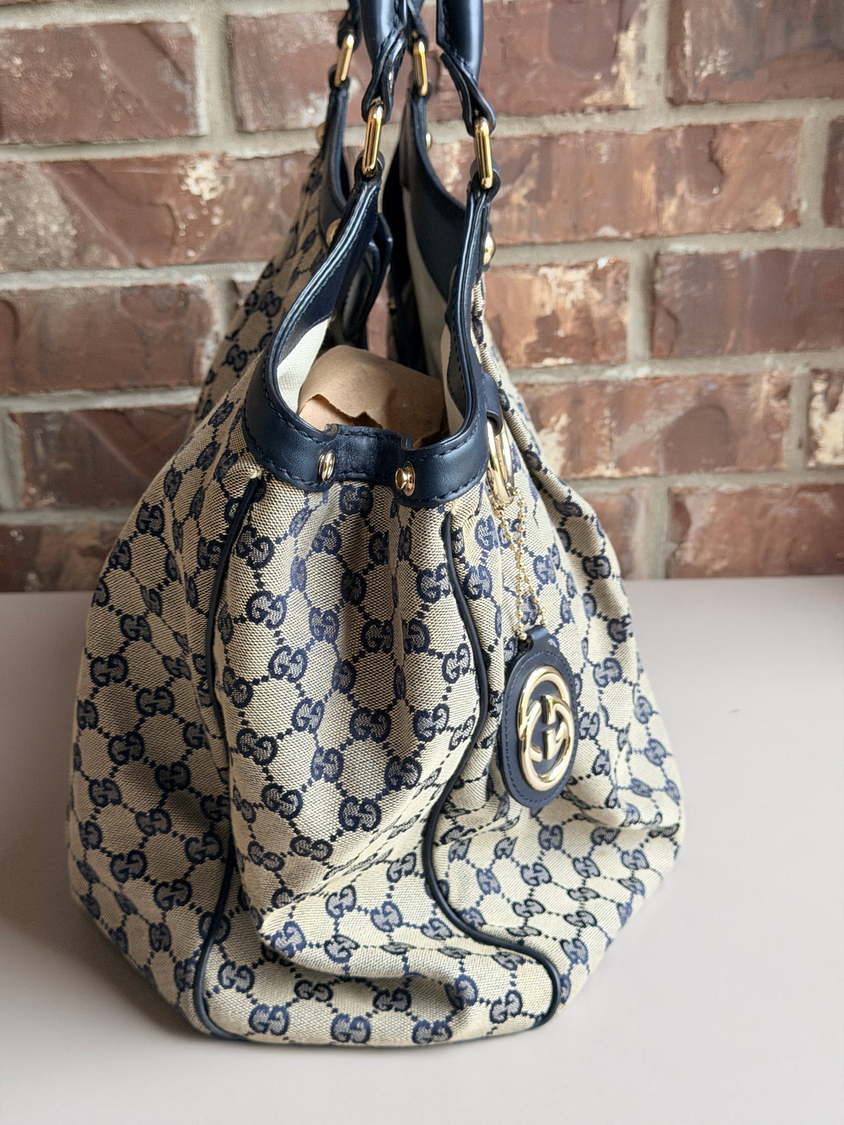 Gucci Sukey Tote GG Canvas with Leather Large Navy 67395