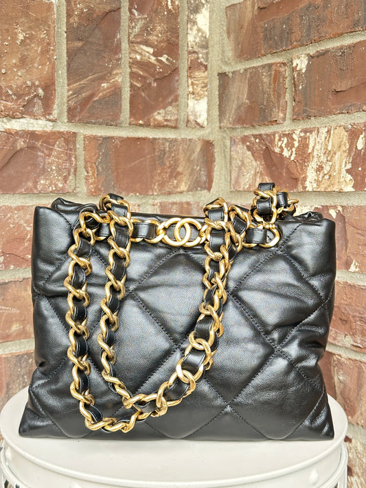 Chanel CC Bar Chain Handle Shopping Tote Lambskin Small Black 47816