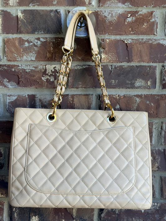 Chanel Grand Shopping Tote Quilted Caviar Cream/Beige 73684