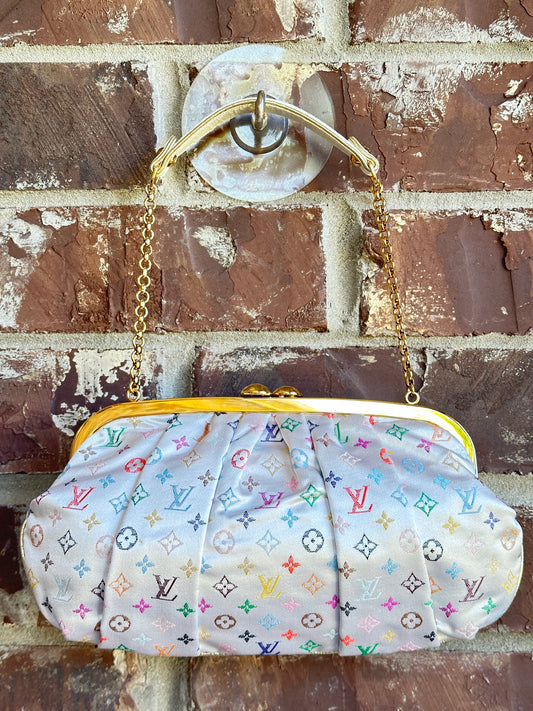 Louis Vuitton Aumoniere Satin Evening Bag Monogram White Multicolor 82723