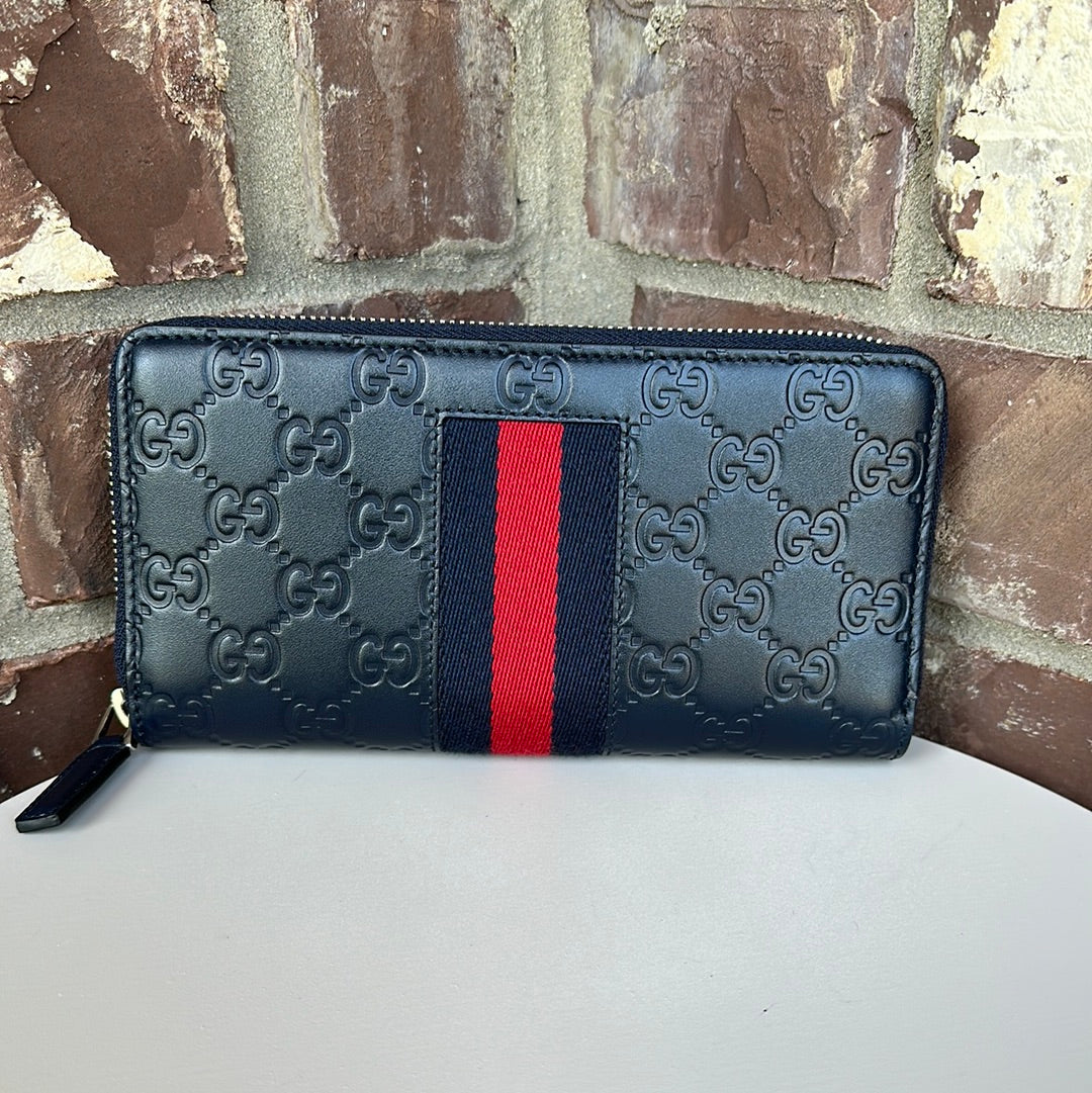 Gucci Web Guccissima Leather Zip Around Wallet