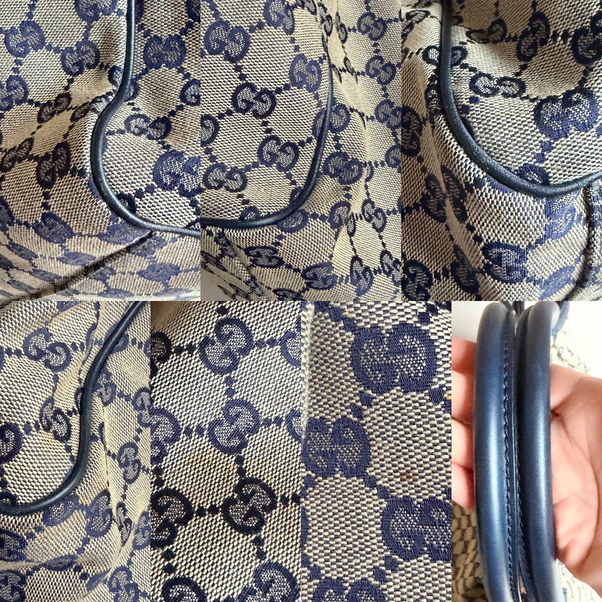 Gucci Sukey Tote GG Canvas with Leather Large Navy 67395