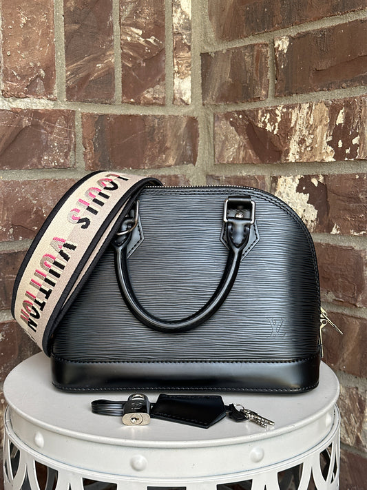 Louis Vuitton Alma Handbag Epi Leather with Logo Jacquard Strap BB 91112