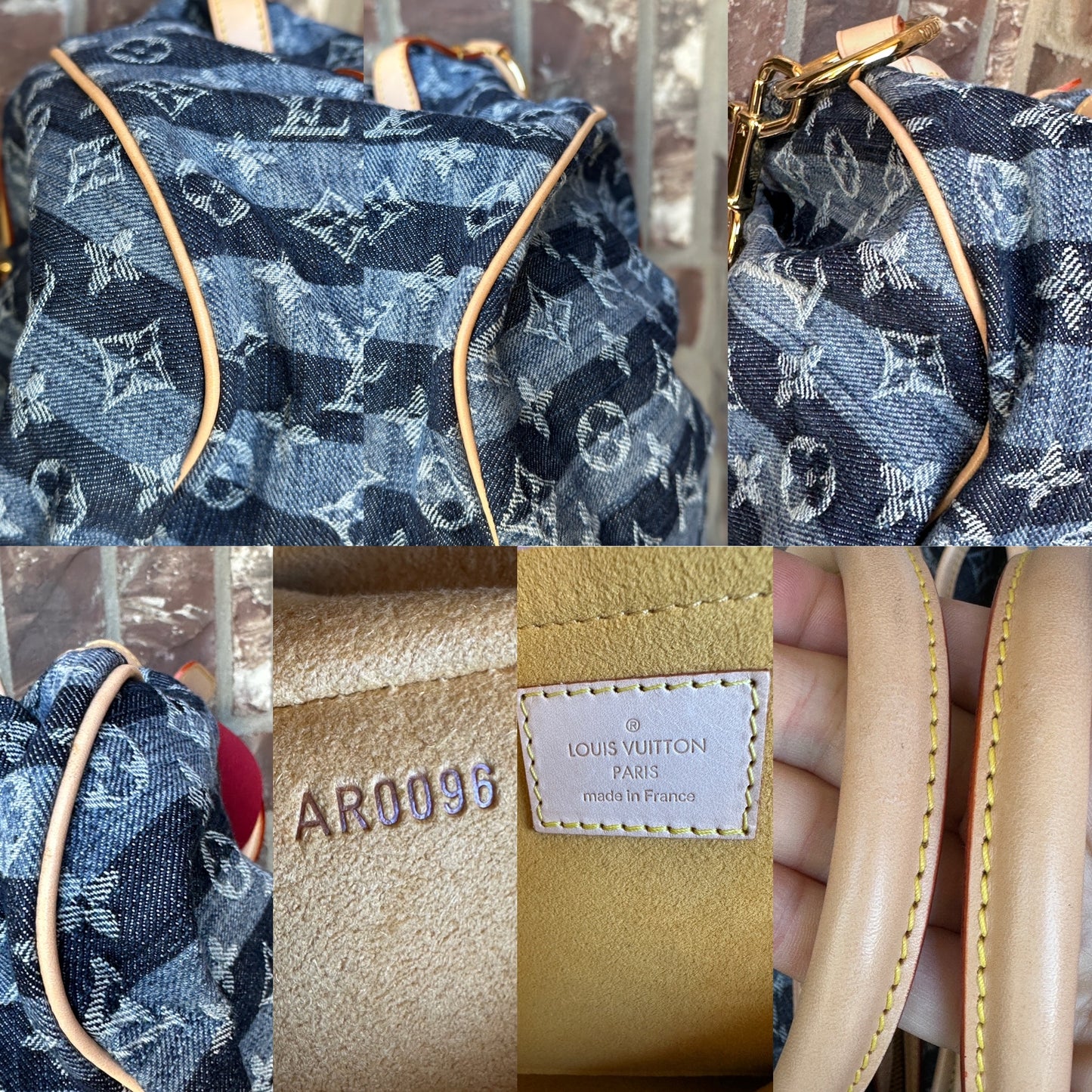 Louis Vuitton Porte Epaule Raye Handbag Striped Denim GM 65673