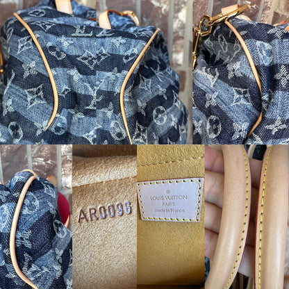 Louis Vuitton Porte Epaule Raye Handbag Striped Denim GM 65673