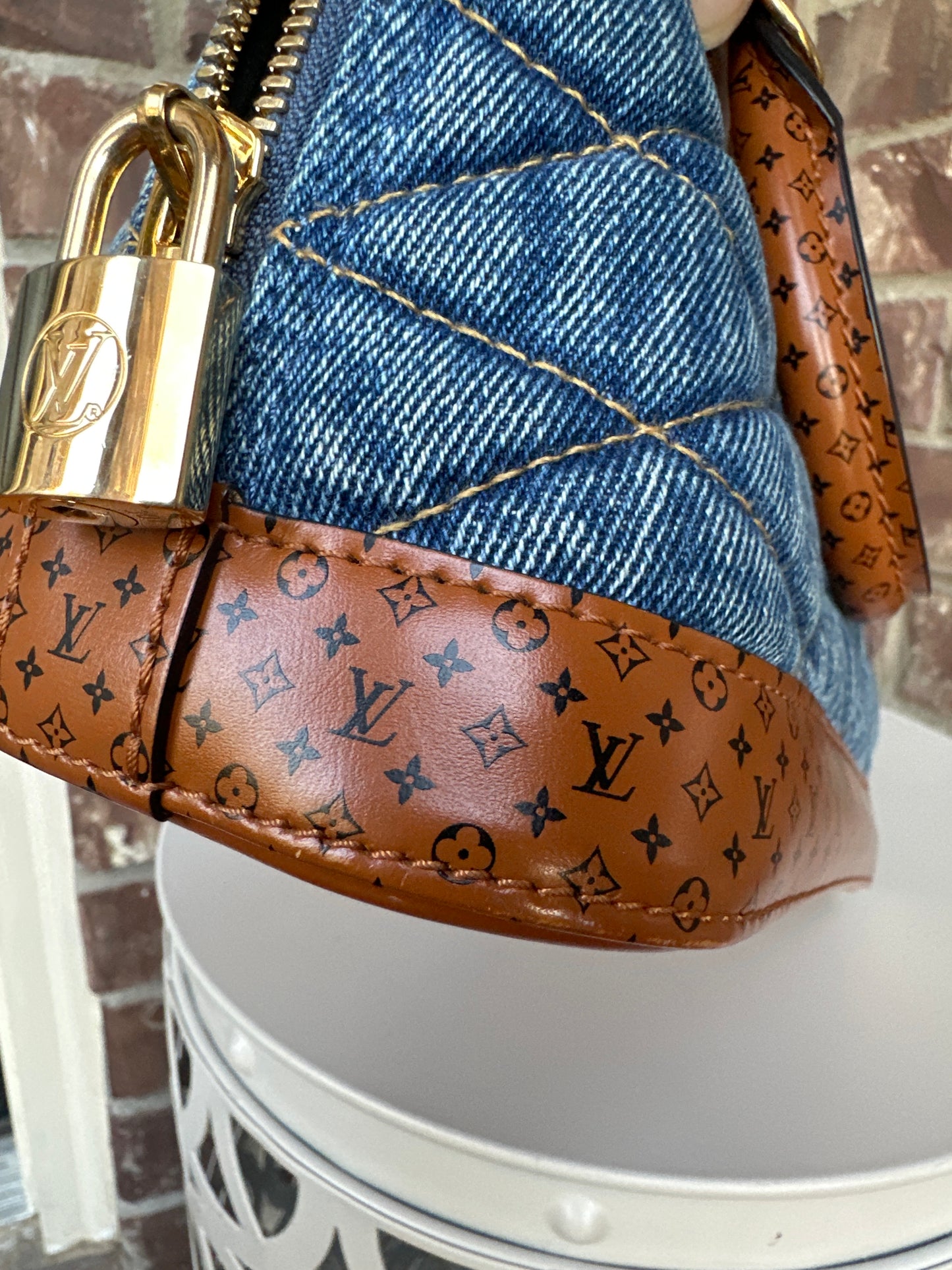 Louis Vuitton Alma Handbag Malletage Denim with Monogram Leather BB