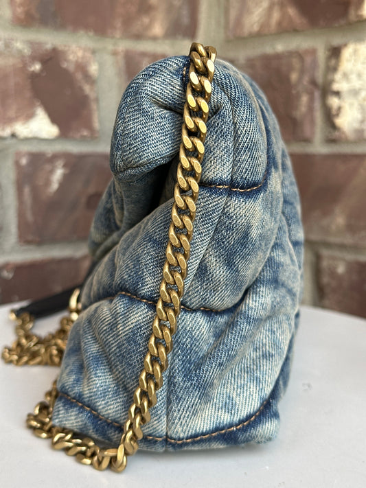 Saint Laurent Loulou Puffer Shoulder Bag Quilted Vintage Denim - Mini 75654