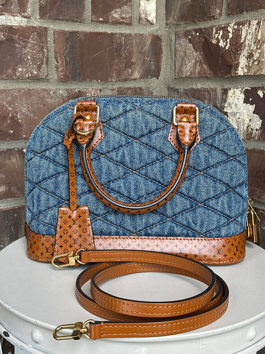 Louis Vuitton Alma Handbag Malletage Denim Leather BB 68802