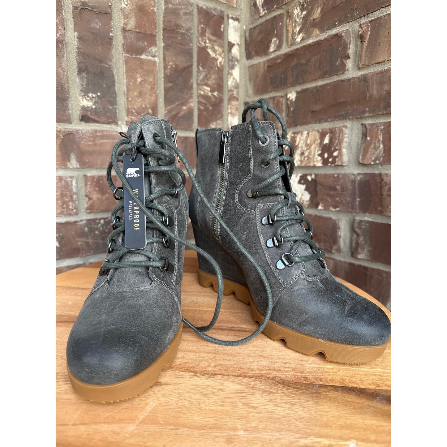 Sorel Joan Up Town Lace Waterproof Boots Quarry Size 10.5