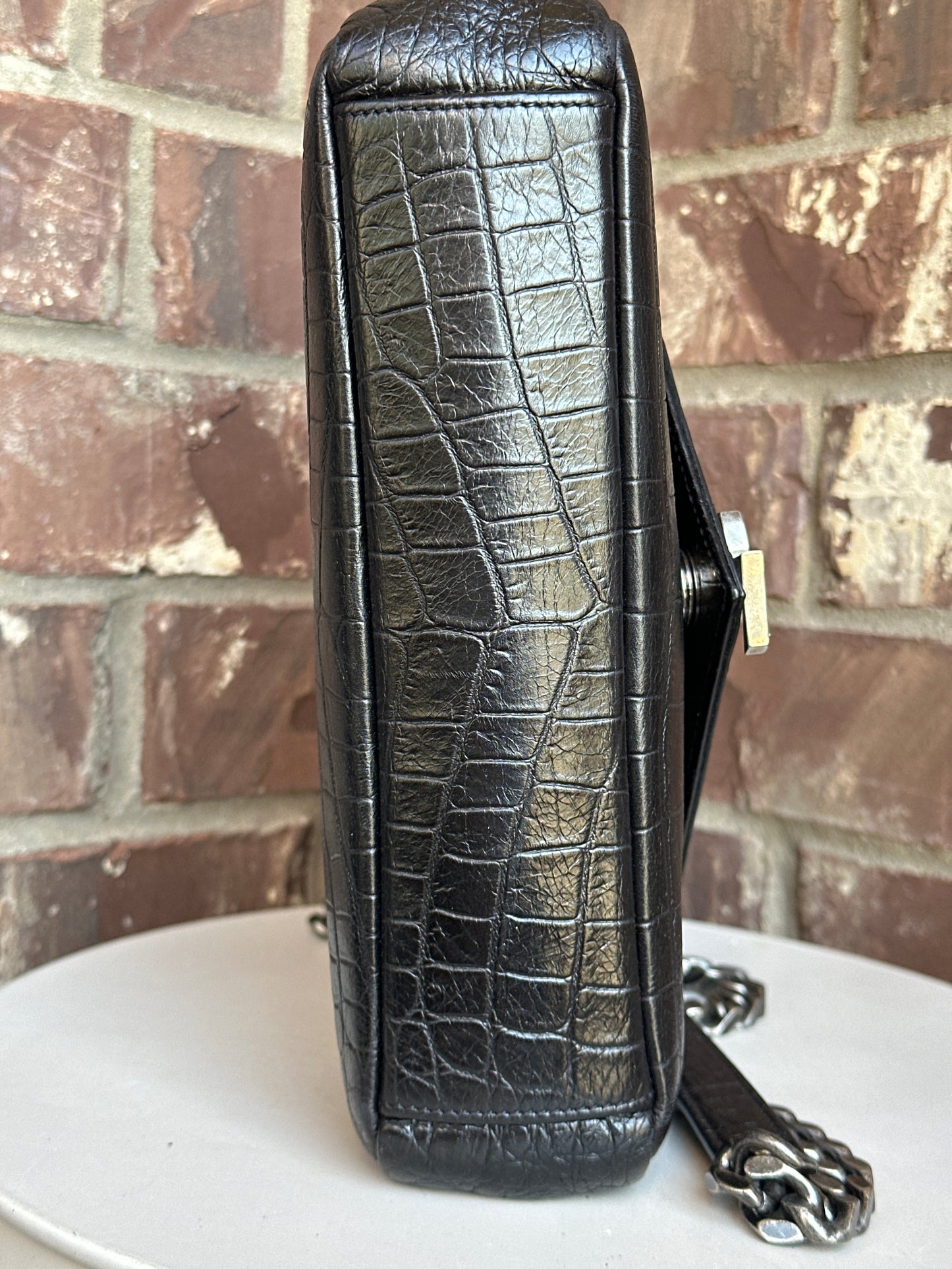 Saint Laurent Classic Monogram College Bag Crocodile Embossed Leather Medium 54234