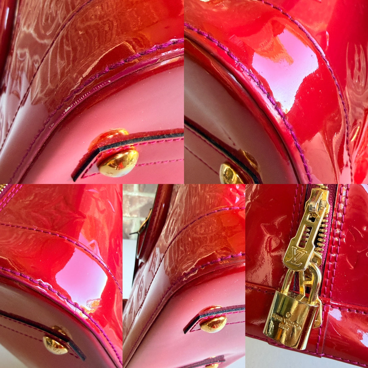 Louis Vuitton Alma Handbag Monogram Vernis PM Raspberry 57283
