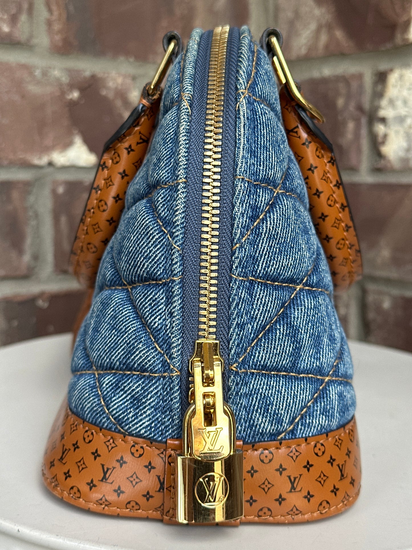 Louis Vuitton Alma Handbag Malletage Denim Leather BB 68802