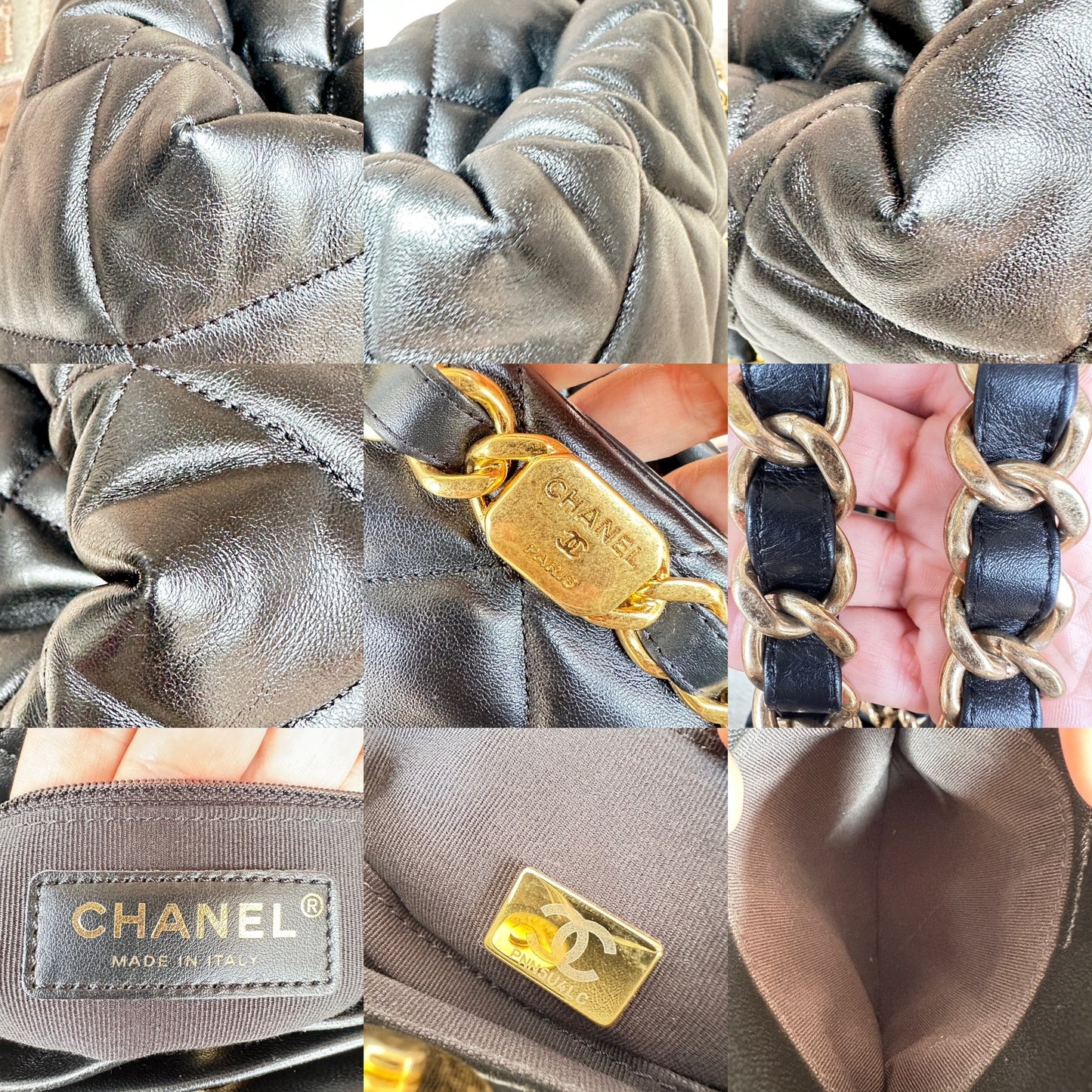 Chanel CC Bar Chain Handle Shopping Tote Lambskin Small Black 47816