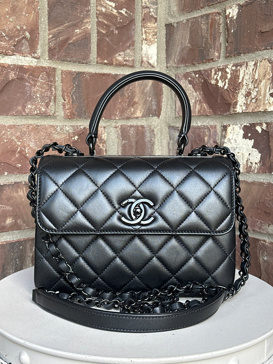 Chanel So Black Trendy CC Top Handle Mini Quilted Lambskin 90004