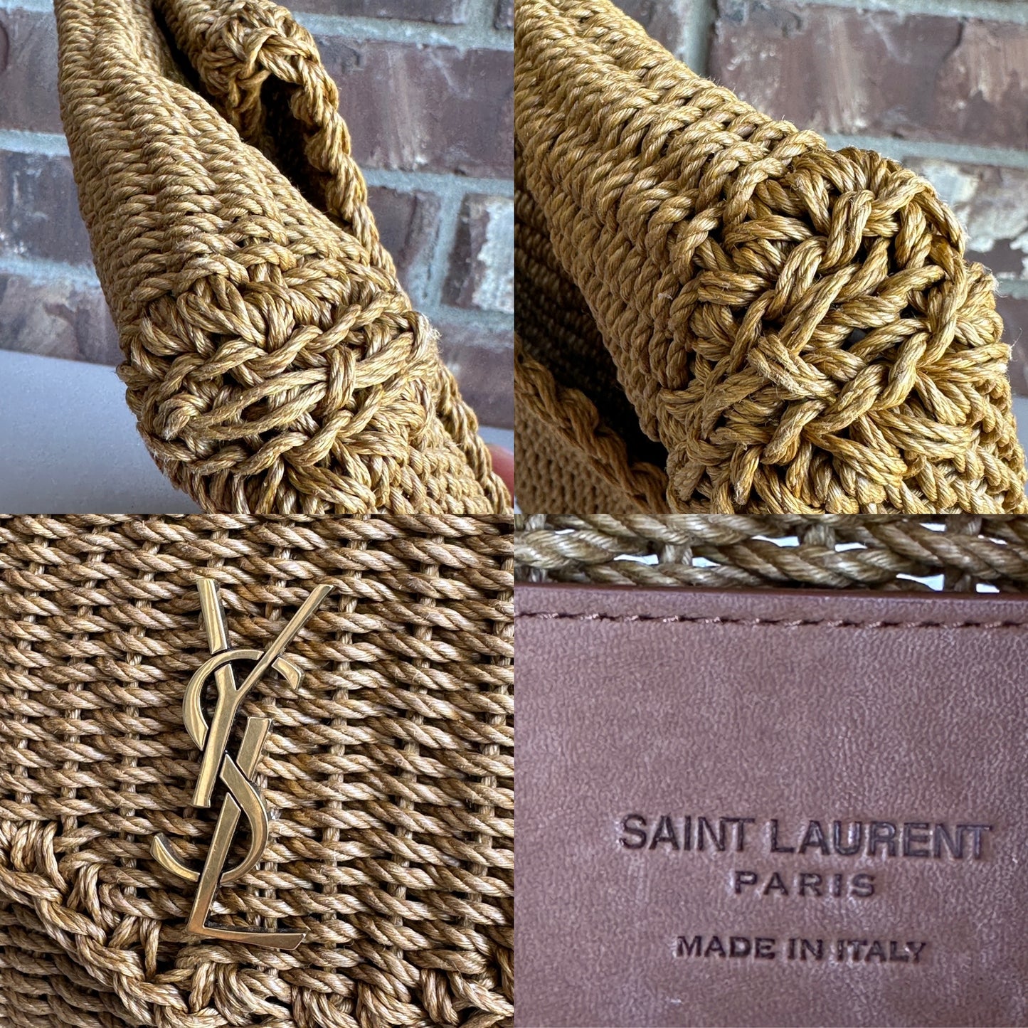 Saint Laurent Cassandre Envelope Clutch Raffia Large Brown 84238