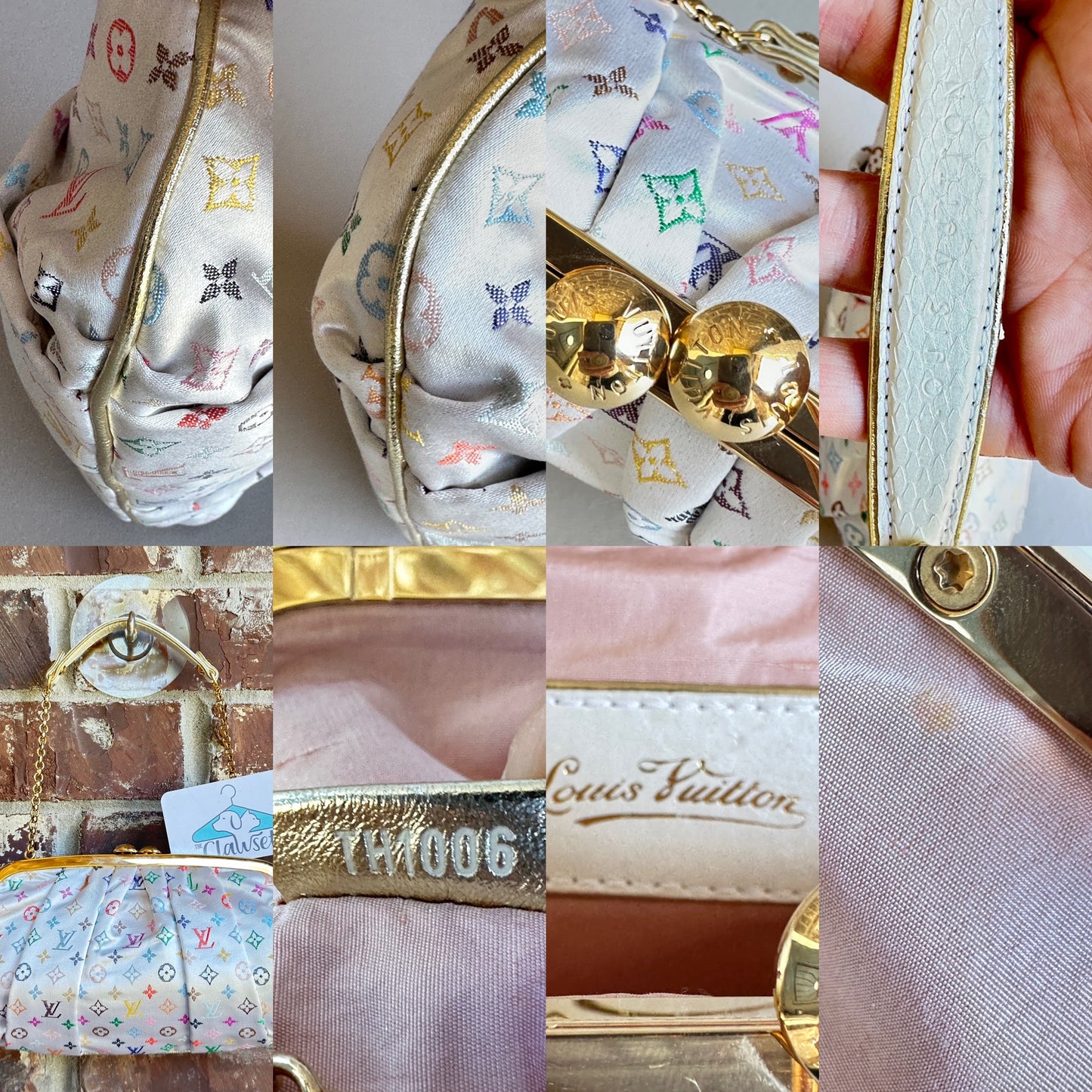 Louis Vuitton Aumoniere Satin Evening Bag Monogram White Multicolor 82723